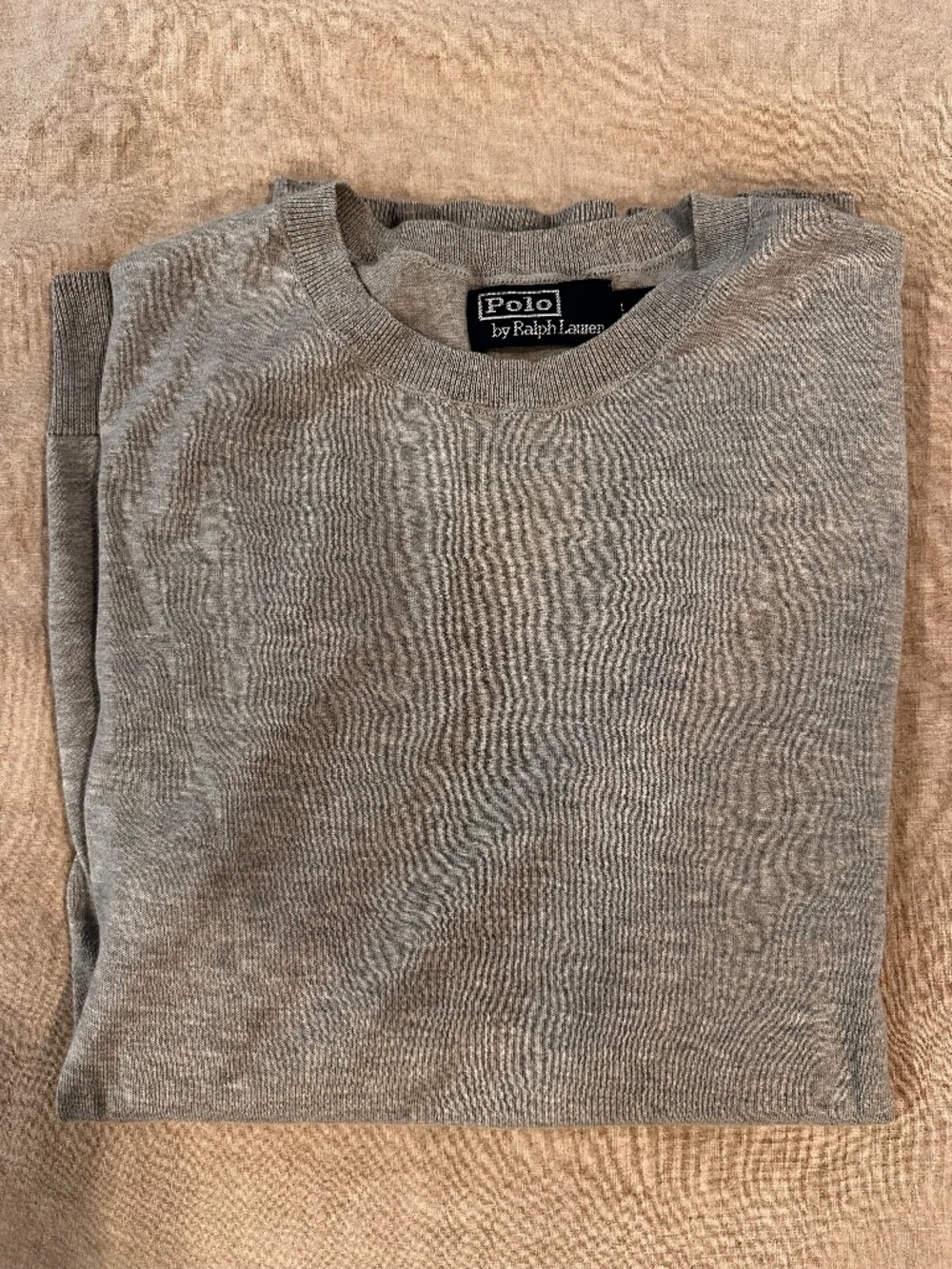 RALPH LAUREN LIGHT GRAY CREWNECK LIGHTWEIGHT SWEATER, LARGE
